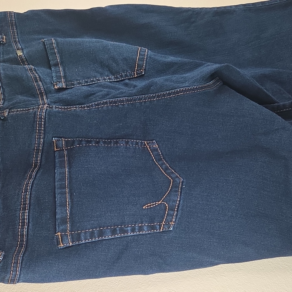 INC Womans Straight Leg Jeans Slim Tech FIT.22W Stretch. Orange Stitchery.
